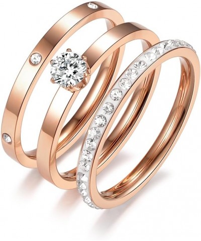 Stainless Steel Stacking Tiny 3 Rings Set for Women，Cubic Zirconia Statement Ring Set Size 5-10 5 Rose Gold Rings $9.67 Rings