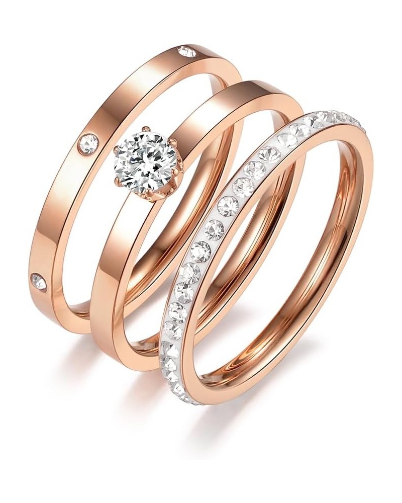 Stainless Steel Stacking Tiny 3 Rings Set for Women，Cubic Zirconia Statement Ring Set Size 5-10 5 Rose Gold Rings $9.67 Rings