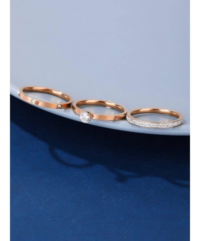 Stainless Steel Stacking Tiny 3 Rings Set for Women，Cubic Zirconia Statement Ring Set Size 5-10 5 Rose Gold Rings $9.67 Rings