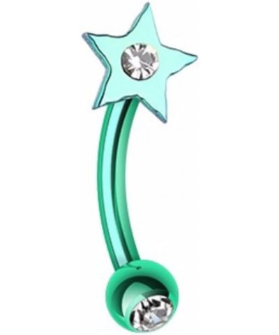 Colorline PVD Sparkle Star Curved Barbell WildKlass Eyebrow Ring 16 GA, 10mm, ball size, Green/Clear $9.11 Body Jewelry