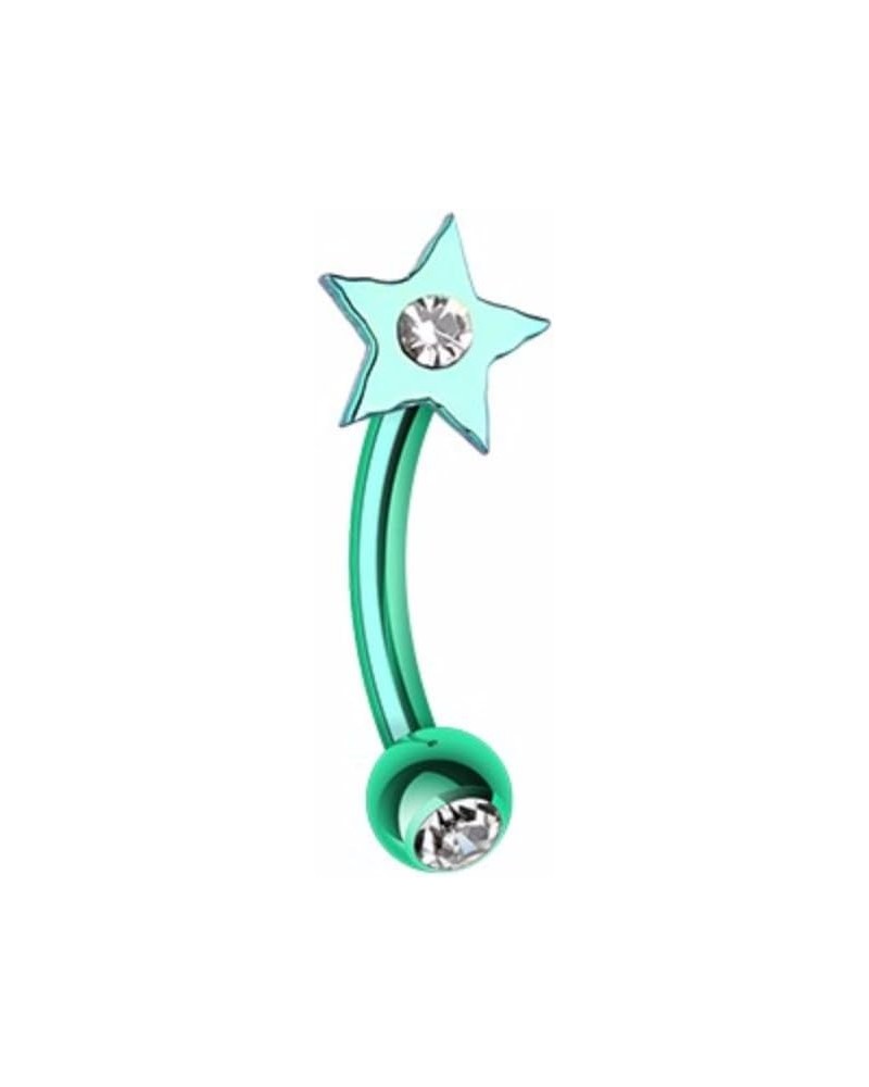 Colorline PVD Sparkle Star Curved Barbell WildKlass Eyebrow Ring 16 GA, 10mm, ball size, Green/Clear $9.11 Body Jewelry