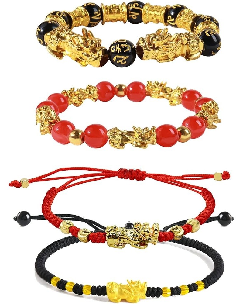 4Pcs Feng Shui Black Obsidian Wealth Bracelet Pi Xiu Good Luck Wealthy Bracelet for Women Dark red $10.82 Bracelets