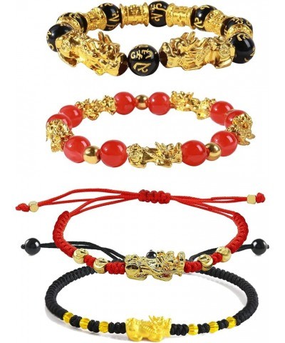 4Pcs Feng Shui Black Obsidian Wealth Bracelet Pi Xiu Good Luck Wealthy Bracelet for Women Dark red $10.82 Bracelets