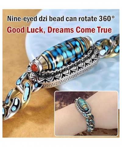 Turquoise Six-character Mantra Nine-eyed Dzi Bead Bracelet, Tibetan Style Transfer Rotating Meditation Bracelet, Feng Shui Am...