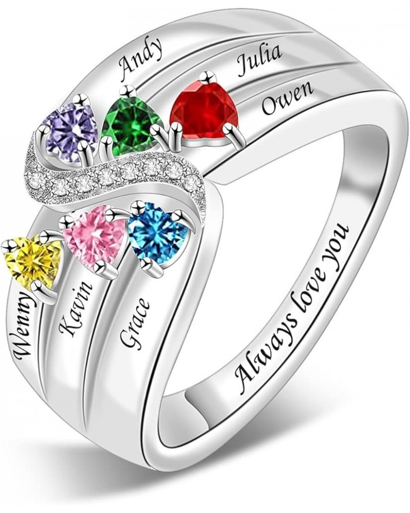 Custom Mother Ring with 1-6 Birthstones Personalized Family Name Rings Engraved Birthstone Ring for Women Mother Grandmother ...