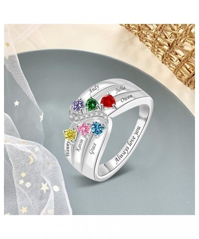 Custom Mother Ring with 1-6 Birthstones Personalized Family Name Rings Engraved Birthstone Ring for Women Mother Grandmother ...