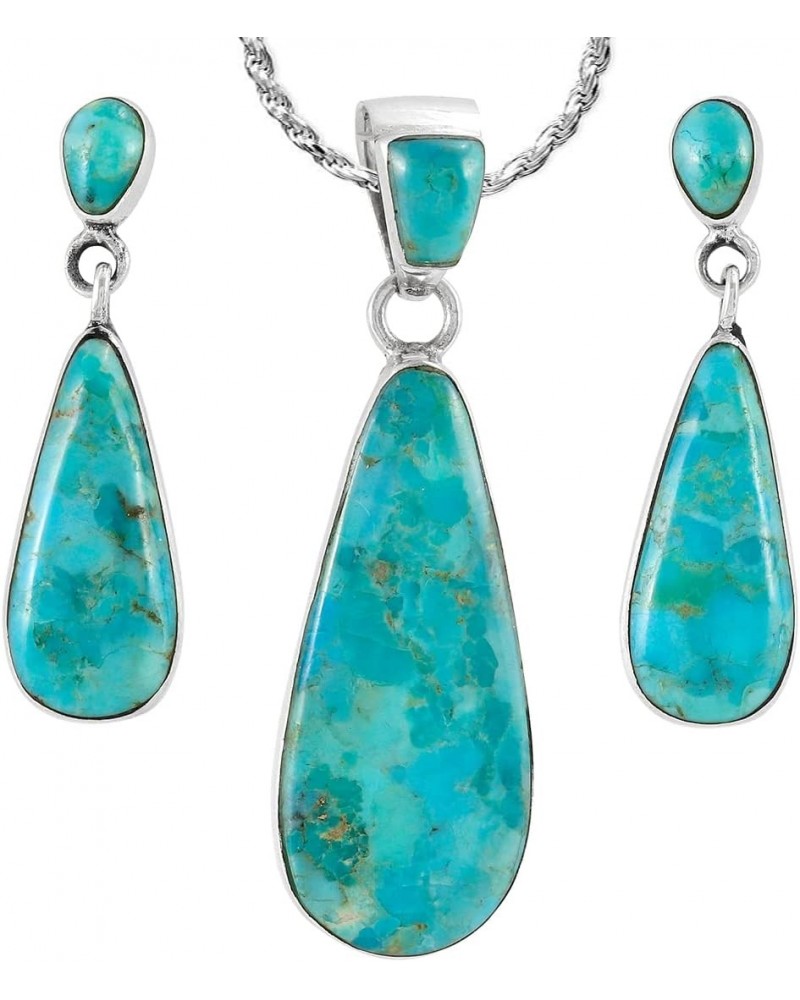 Turquoise Necklace & Earrings Set in Sterling Silver 925 with Genuine Turquoise (20” Chain) $21.60 Jewelry Sets