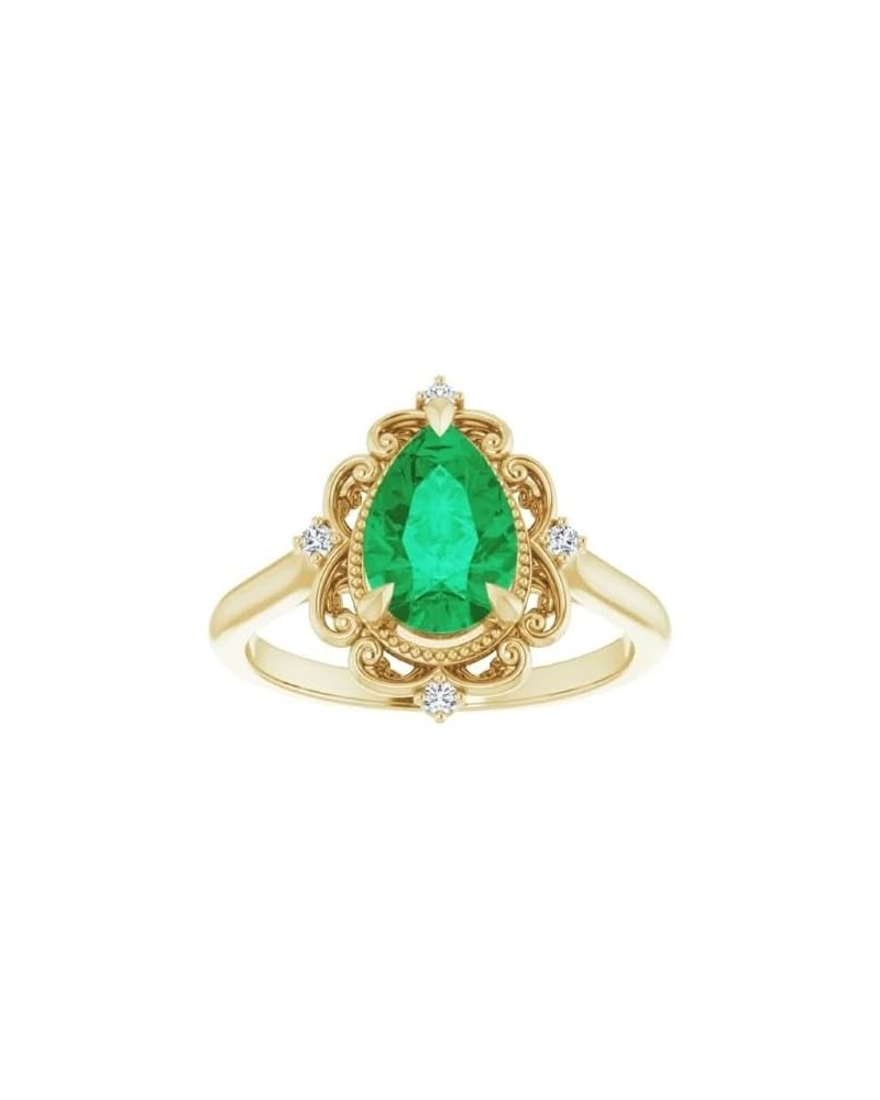 2.5 CT Victorian Pear Shape Emerald Ring 14k Yellow Gold, Vintage Green Emerald Ring, Antique Tear Drop Emerald Engagement Ri...