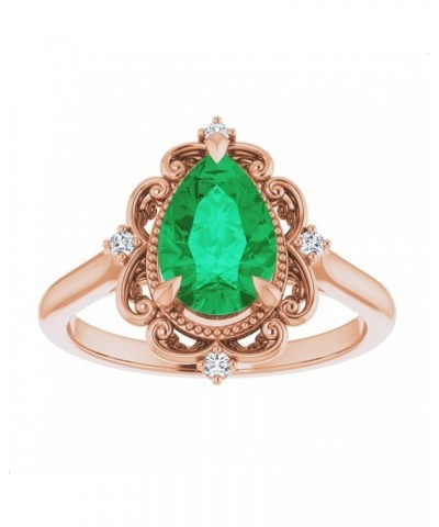 2.5 CT Victorian Pear Shape Emerald Ring 14k Yellow Gold, Vintage Green Emerald Ring, Antique Tear Drop Emerald Engagement Ri...