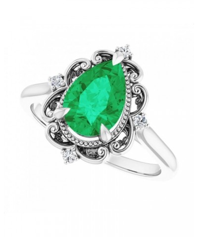 2.5 CT Victorian Pear Shape Emerald Ring 14k Yellow Gold, Vintage Green Emerald Ring, Antique Tear Drop Emerald Engagement Ri...