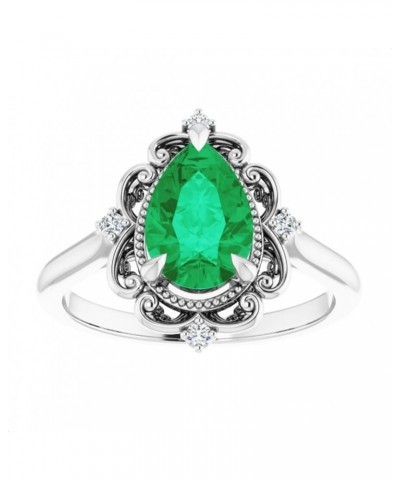 2.5 CT Victorian Pear Shape Emerald Ring 14k Yellow Gold, Vintage Green Emerald Ring, Antique Tear Drop Emerald Engagement Ri...