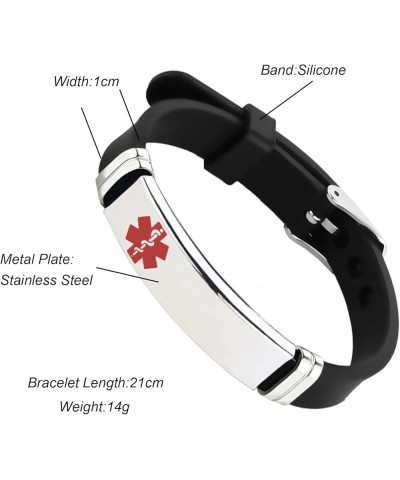 Red Medical Alert ID Bracelet for Women Men's Emergency First Aid Health Alert Laser Engraved Satinless Steel Adjustable Sili...