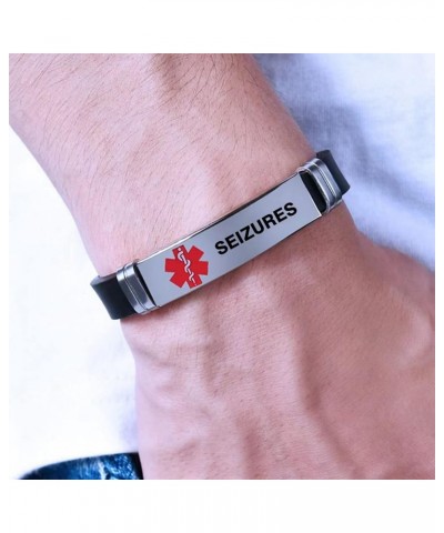 Red Medical Alert ID Bracelet for Women Men's Emergency First Aid Health Alert Laser Engraved Satinless Steel Adjustable Sili...