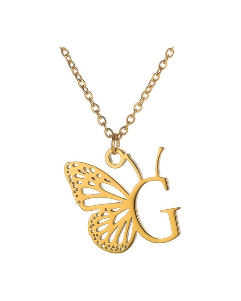 Women's Stainless Steel Butterfly Initial Necklace Alphabet Letter Monogram Statement Pendant Charm with Chain Gold G $9.15 N...