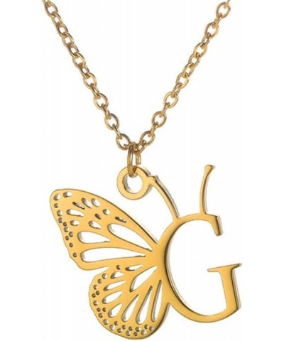 Women's Stainless Steel Butterfly Initial Necklace Alphabet Letter Monogram Statement Pendant Charm with Chain Gold G $9.15 N...