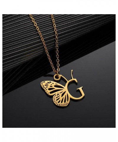 Women's Stainless Steel Butterfly Initial Necklace Alphabet Letter Monogram Statement Pendant Charm with Chain Gold G $9.15 N...