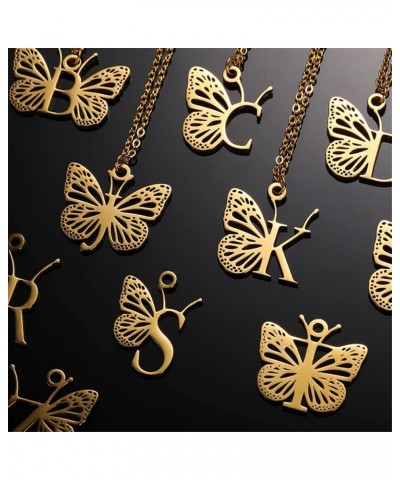 Women's Stainless Steel Butterfly Initial Necklace Alphabet Letter Monogram Statement Pendant Charm with Chain Gold G $9.15 N...