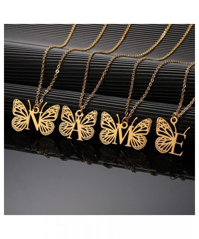 Women's Stainless Steel Butterfly Initial Necklace Alphabet Letter Monogram Statement Pendant Charm with Chain Gold G $9.15 N...