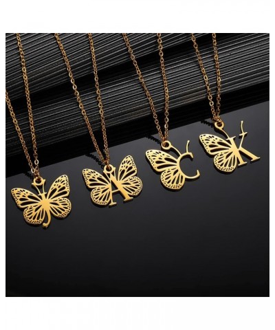 Women's Stainless Steel Butterfly Initial Necklace Alphabet Letter Monogram Statement Pendant Charm with Chain Gold G $9.15 N...