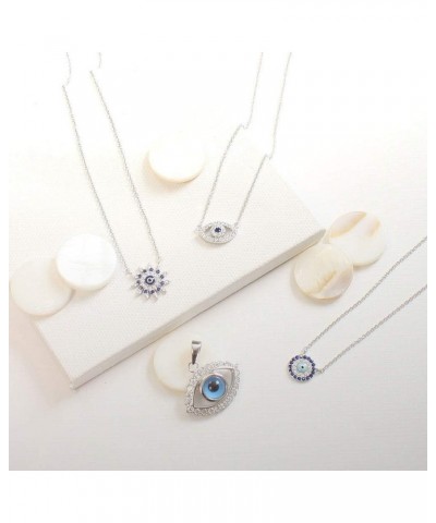 925 Sterling Silver Evil Eye White Blue CZ Pendant Necklace Pink $16.79 Necklaces