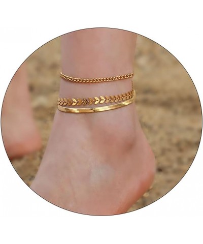 Layered Ankle Bracelets for Women 18K Gold Anklets for Women Stainless Steel Waterproof Cuban Link Anklets Set Stackable Ankl...