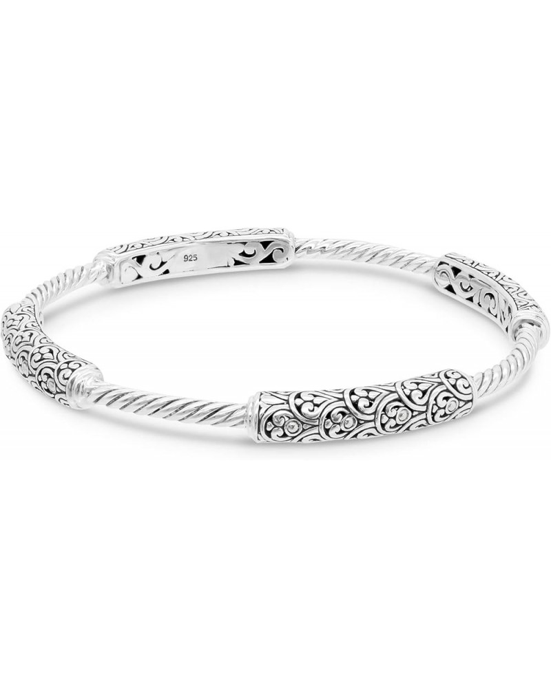 Sterling Silver 925 Bali Slide-on Bangle Bracelet Silver 925/Dragon Skin Twisted DHK3716 Medium $29.82 Bracelets