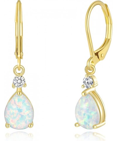 Leverback Opal Dangle Drop Earrings For Women Girls 14K Gold Plated Teardrop Earrings leverback-yellow gold $11.19 Earrings