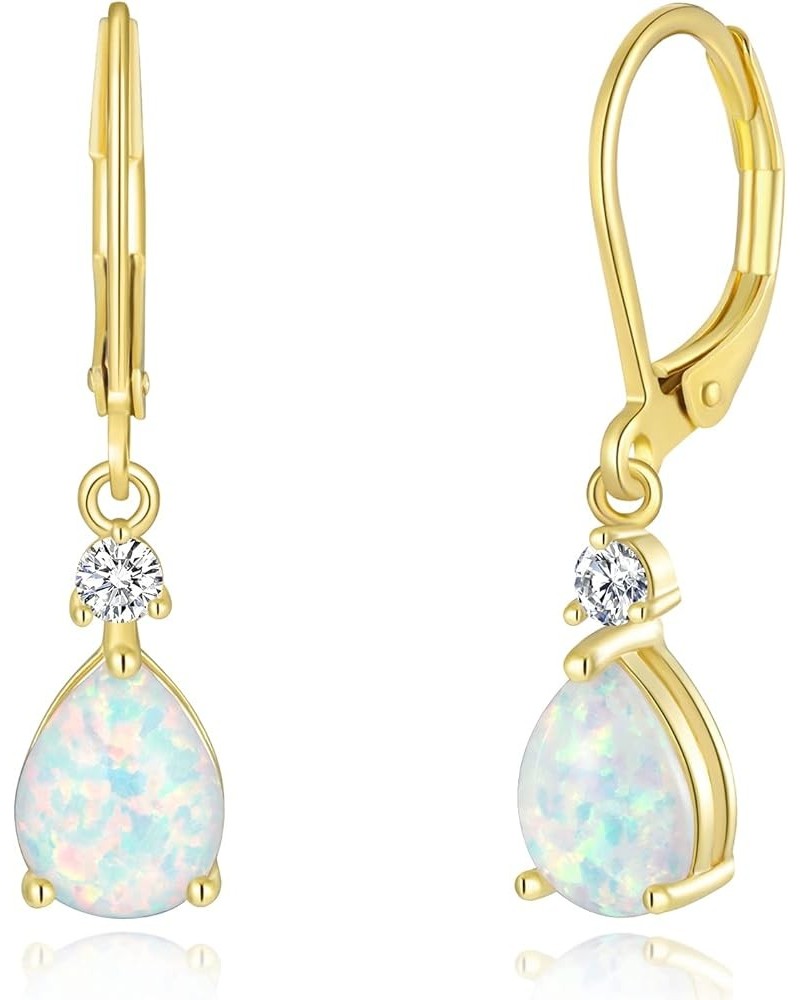 Leverback Opal Dangle Drop Earrings For Women Girls 14K Gold Plated Teardrop Earrings leverback-yellow gold $11.19 Earrings