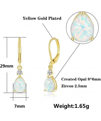 Leverback Opal Dangle Drop Earrings For Women Girls 14K Gold Plated Teardrop Earrings leverback-yellow gold $11.19 Earrings