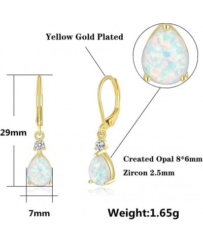 Leverback Opal Dangle Drop Earrings For Women Girls 14K Gold Plated Teardrop Earrings leverback-yellow gold $11.19 Earrings