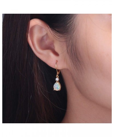 Leverback Opal Dangle Drop Earrings For Women Girls 14K Gold Plated Teardrop Earrings leverback-yellow gold $11.19 Earrings