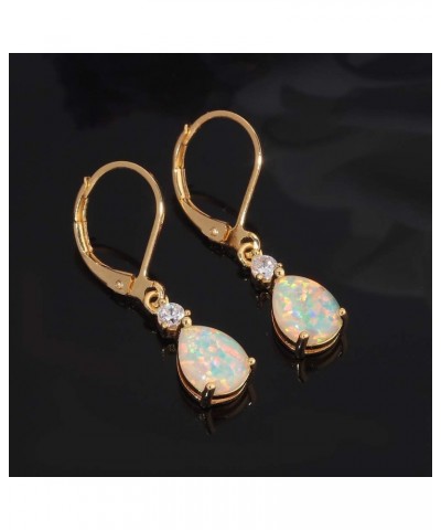 Leverback Opal Dangle Drop Earrings For Women Girls 14K Gold Plated Teardrop Earrings leverback-yellow gold $11.19 Earrings