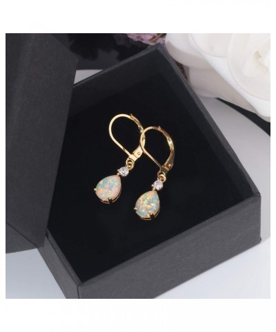 Leverback Opal Dangle Drop Earrings For Women Girls 14K Gold Plated Teardrop Earrings leverback-yellow gold $11.19 Earrings