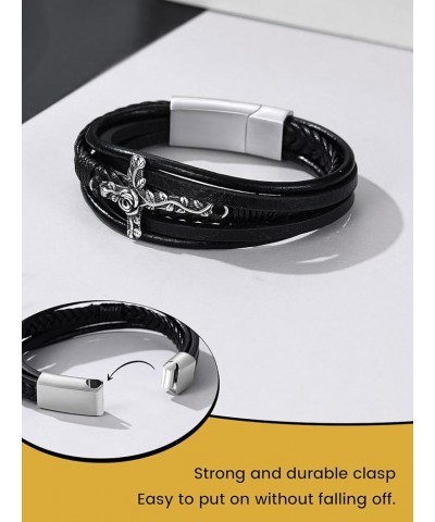 Stainless Steel Braided Leather Bracelet for Men, Punk Cuff Bangle 7.1'', 8.3'', 9 Inches Wristband, Black 21.0 Centimeters R...