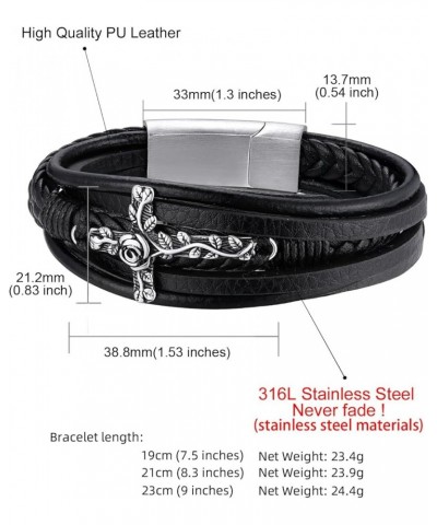 Stainless Steel Braided Leather Bracelet for Men, Punk Cuff Bangle 7.1'', 8.3'', 9 Inches Wristband, Black 21.0 Centimeters R...