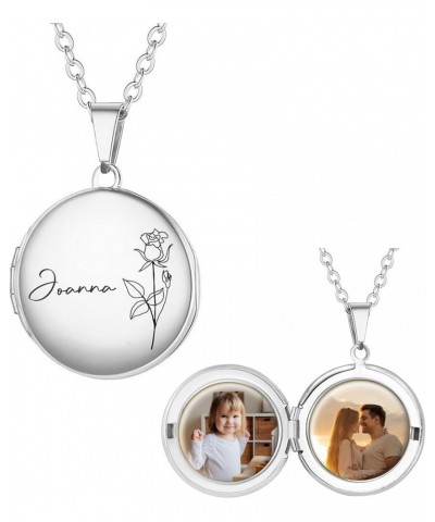 Personalized Heart Necklace with Picture inside Custom Locket Necklace for Women Girl Kids Engraved Birth Flower Text for Hea...