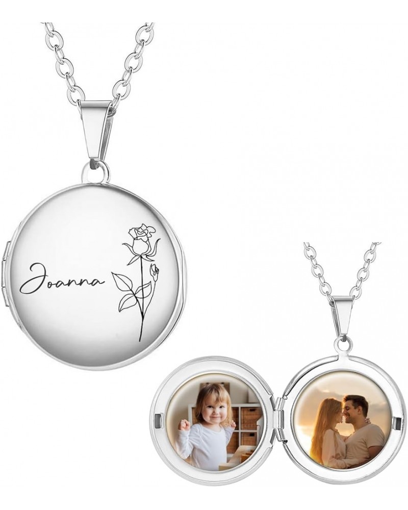 Personalized Heart Necklace with Picture inside Custom Locket Necklace for Women Girl Kids Engraved Birth Flower Text for Hea...