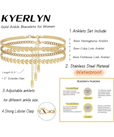 Layered Ankle Bracelets for Women 18K Gold Anklets for Women Stainless Steel Waterproof Cuban Link Anklets Set Stackable Ankl...