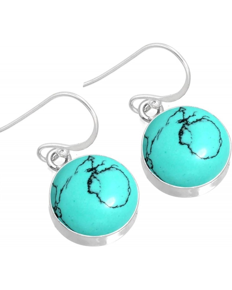 925 Sterling Silver Handmade Drop Dangle Earring for Women Round Gemstone Fashion Jewelry for Gift (98550_E) Turquoise $20.79...