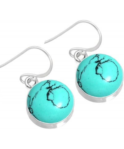 925 Sterling Silver Handmade Drop Dangle Earring for Women Round Gemstone Fashion Jewelry for Gift (98550_E) Turquoise $20.79...