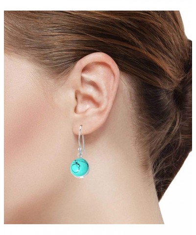 925 Sterling Silver Handmade Drop Dangle Earring for Women Round Gemstone Fashion Jewelry for Gift (98550_E) Turquoise $20.79...