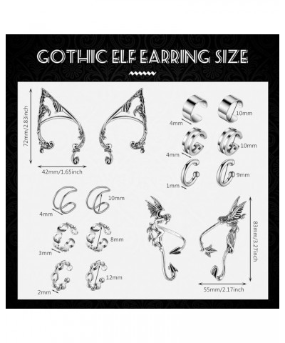 16 Pcs Elf Ear Cuffs Silver Piercing Ear Cuff Earrings Stylish Metal Sliver Colored Gothic Stud Earrings for Costume Cosplay ...