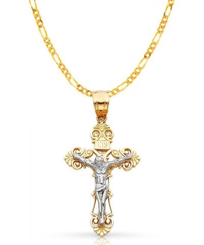 14K Two Tone Gold Jesus Crucifix Cross Pendant with 1.9mm Figaro 3+1 Chain Chain Necklace 16.0 Inches $133.20 Necklaces