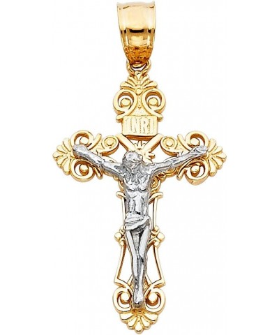 14K Two Tone Gold Jesus Crucifix Cross Pendant with 1.9mm Figaro 3+1 Chain Chain Necklace 16.0 Inches $133.20 Necklaces