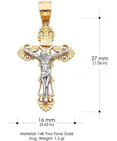 14K Two Tone Gold Jesus Crucifix Cross Pendant with 1.9mm Figaro 3+1 Chain Chain Necklace 16.0 Inches $133.20 Necklaces