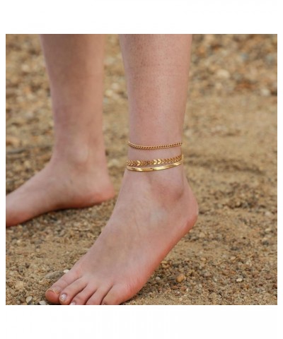 Layered Ankle Bracelets for Women 18K Gold Anklets for Women Stainless Steel Waterproof Cuban Link Anklets Set Stackable Ankl...