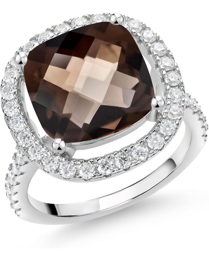 925 Sterling Silver Ring Cushion/Checkerboard Brown Smoky Quartz and Moissanite (6.98 Cttw) $51.60 Rings