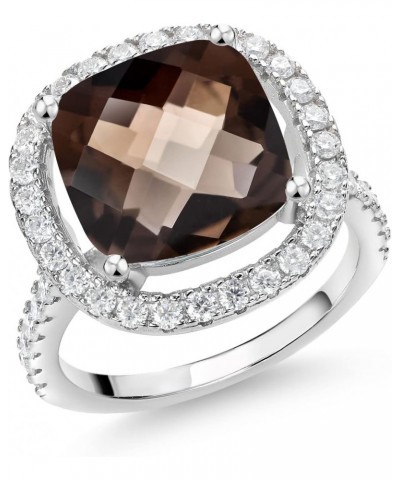 925 Sterling Silver Ring Cushion/Checkerboard Brown Smoky Quartz and Moissanite (6.98 Cttw) $51.60 Rings