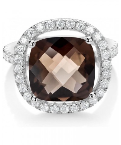 925 Sterling Silver Ring Cushion/Checkerboard Brown Smoky Quartz and Moissanite (6.98 Cttw) $51.60 Rings