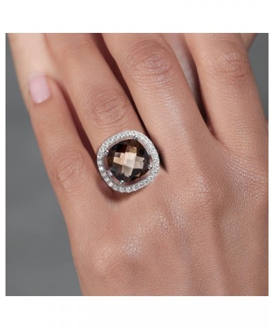 925 Sterling Silver Ring Cushion/Checkerboard Brown Smoky Quartz and Moissanite (6.98 Cttw) $51.60 Rings